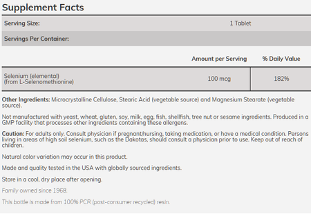 Now Foods Selenium 100 Mcg - 250 Tablets