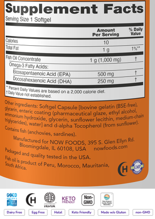 Now Foods Ultra Omega-3 (500 Mg EPA/250 Mg DHA per softgel) - 360 Softgels (2 x 180 Softgel)  TWINPACK