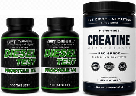 DIESEL TEST Procycle - 2 x 160 Tablet Bottles TWINPACK + FREE Creatine 300g