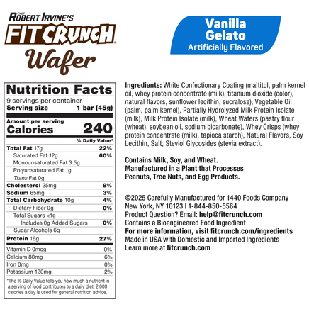 Fit Crunch Wafer Protein Bar Vanilla Gelato - 9 Bars