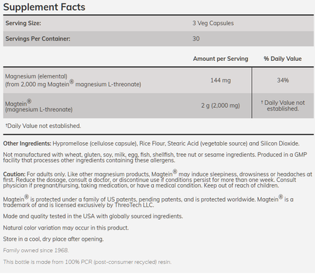 Now Foods Magtein Magnesium L-Threonate - 180 Capsules