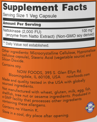 Now Foods Nattokinase 100 Mg/2000FU - 120 Capsules