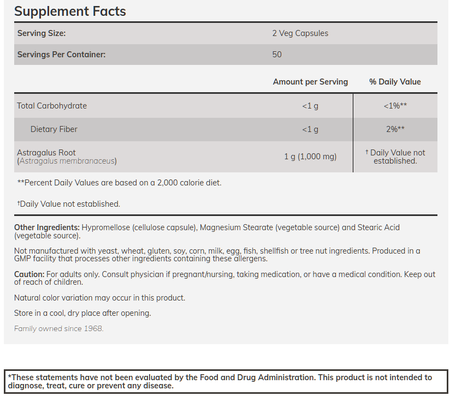 Now Foods Astragalus 500 Mg - 100 Veg Capsules