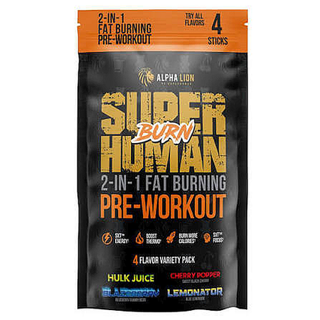 Alpha Lion SuperHuman BURN- Fat Burner Pre Workout - Variety Pack (4 Servings)