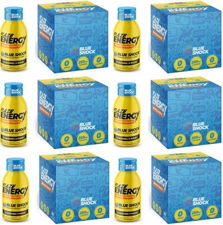 -RAZE Energy Shots w/250mg Caffeine Blue Shock - 24 x 2 oz Bottles *Best by date 12/25