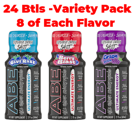 - ABE Ultimate Energy Shot 2 oz  Variety Pack - 24 x 2oz bottles (8 of Each Flavor)