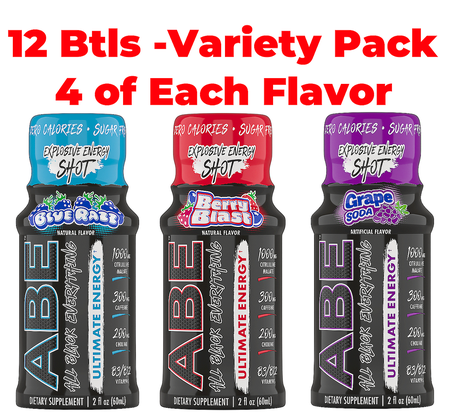 - ABE Ultimate Energy Shot 2 oz  Variety Pack - 12 x 2oz bottles (4 of Each Flavor)