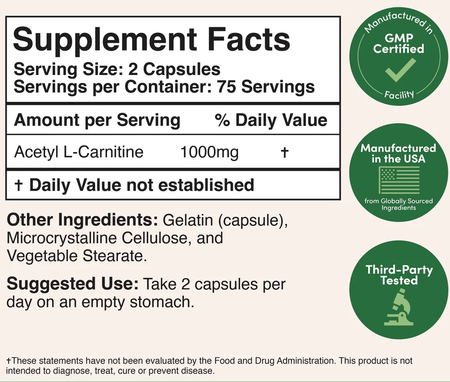Double Wood Supplements Acetyl L-Carnitine (ALCAR)  - 150 Capsules