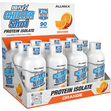 AllMax Nutrition IsoFlex Whey Protein Isolate Shots 3.4oz. (The Isoflex Chiller Shot )  Orange - 12 x 3.4oz Bottles