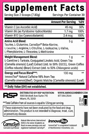RSP Nutrition AminoLean Energy  Pre Workout - Natural Amino Energy  Pink Lemonade  - 30 Servings