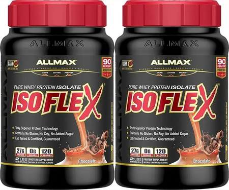 -AllMax Nutrition IsoFlex Whey Protein Isolate Chocolate - 4 Lb (2 x 2 Lb Btls)  TWINPACK