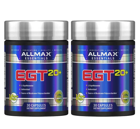 AllMax Nutrition EGT20+ L-Ergothioneine + Cordyceps - 2 x 30 Capsule Bottles TWINPACK