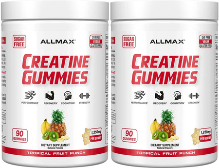 AllMax Nutrition Creatine Gummies (1.25g Creatine Per Gummy)  Tropical Fruit Punch - 180 Gummies (2 x 90 Ct Bottles) TWINPACK