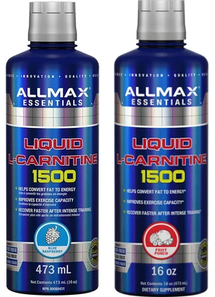 AllMax Nutrition L-Carnitine Liquid 1500 Variety - 2 x 32 Serving Bottles TWINPACK (1-Blue Raspberry & 1-Fruit Punch)