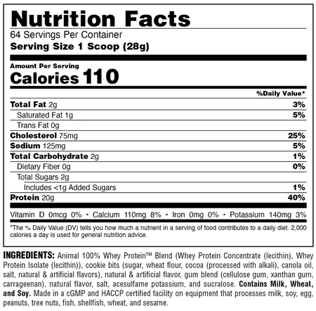 Animal 100% Whey Protein Cookies & Cream - 4 Lb