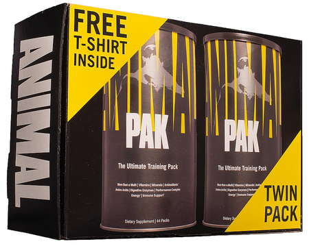 Animal Pak TwinPack + Free T-Shirt Grey XL - 2 x 44 Pack + XL T Shirt