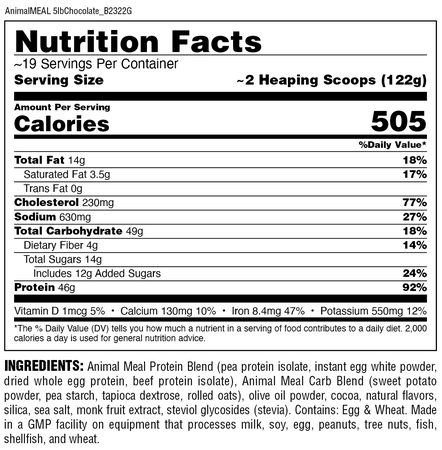 Animal Meal Chocolate  Whole Food Meal Replacement Shake - 5 Lb
