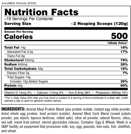 Animal Meal Vanilla  Whole Food Meal Replacement Shake - 5 Lb