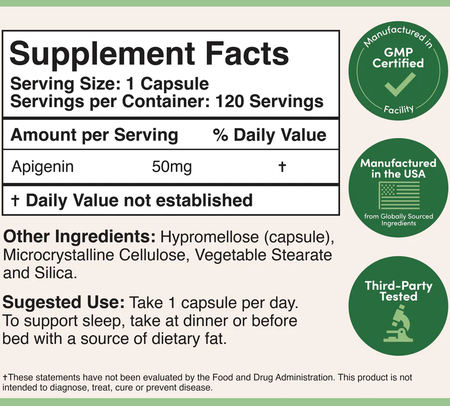Double Wood Supplements Apigenin 50 Mg - 2 x 120 Capsule Bottles TWINPACK