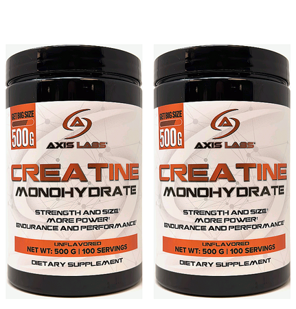 Axis Labs Creatine Monohydrate Powder - 1000 Gram (2 x 500 Gram Bottles) TWINPACK