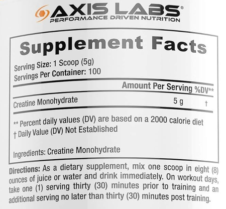 Axis Labs Creatine Monohydrate Powder  - 500 Grams