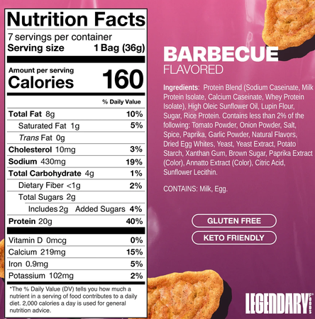 Legendary Popped Protein Chips Barbecue - 7 Bags