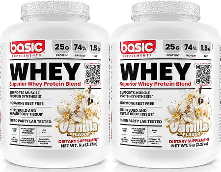 Basic Supplements Whey Protein  Vanilla - 10 Lb (2 x 5 Lb) TWINPACK