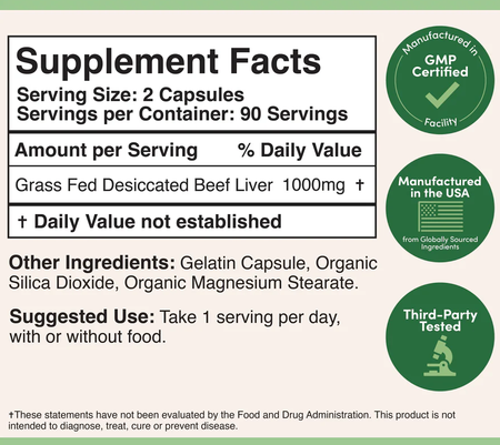 Double Wood Supplements Grass Fed Beef Liver  - 180 Capsules