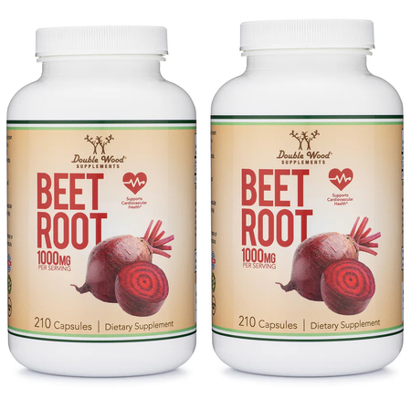 Double Wood Supplements Beet Root Capsule Bottles - 2 x 210 Capsule Bottles TWINPACK