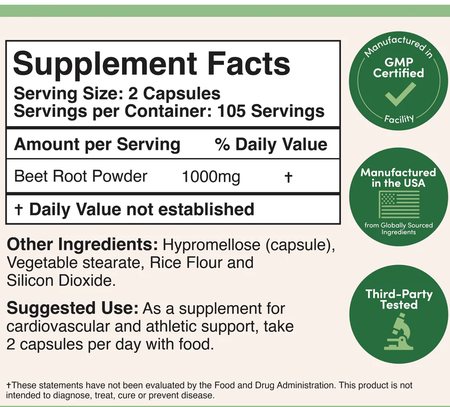 Double Wood Supplements Beet Root Capsules  - 210 Capsules