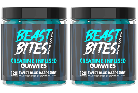 Beast Bites Creatine Infused Gummies  Sweet Blue Raspberry - 60 Servings (2 x 30 Serv.)  TWINPACK