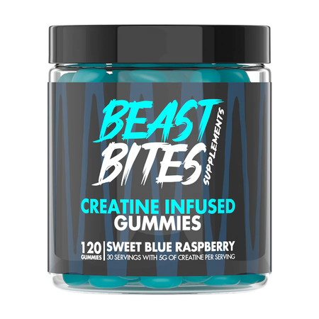 Beast Bites Creatine Infused Gummies  Sweet Blue Raspberry  - 30 Servings