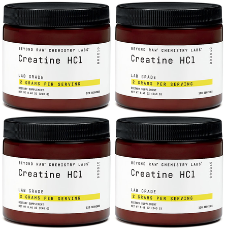 Beyond Raw Creatine HCl Powder  Unflavored - 480 Servings (4 x 120 Serving Bottles)  4 PACK