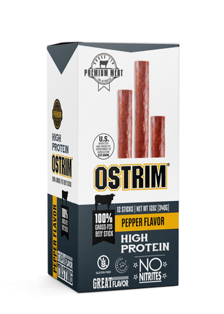 Ostrim 100% Grass-Fed Beef Stick 1oz  Pepper - 12 Sticks