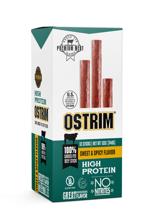 Ostrim 100% Grass-Fed Beef Stick 1oz  Sweet & Spicy - 12 Sticks