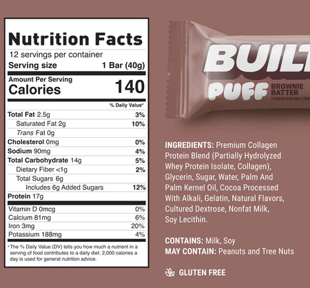 Built Puff Protein Bar Brownie Batter - 12 Bars