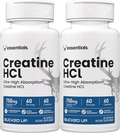 Bucked Up Creatine HCl - CON-CRET Creatine HCl 750 Mg Capsule Bottles - 2 x 60 Capsule Bottles TWINPACK