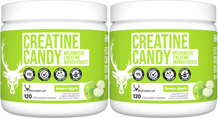 Bucked Up Creatine Candy  Green Apple - 48 Servings (2 x 24 Serving Btls) TWINPACK