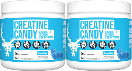 Bucked Up Creatine Candy  Blue Raz - 48 Servings (2 x 24 Serving Btls) TWINPACK