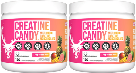 Bucked Up Creatine Candy  Tropical Blast  - 48 Servings (2 x 24 Serv. Btls)  TWINPACK
