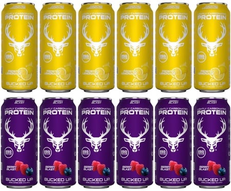 Bucked Up Protein RTD  Berry Blast & Frosted Lemonade - 12 Cans * New Flavor Variety (6 Berry + 6 Lemonade)