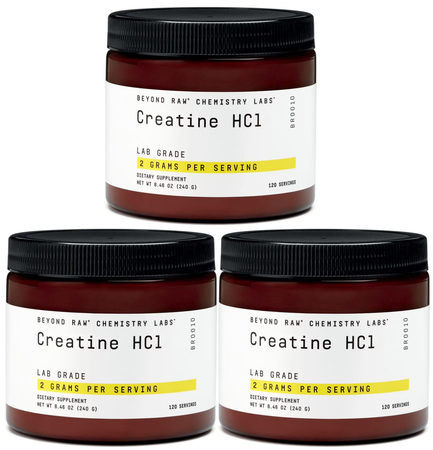 Beyond Raw Creatine HCl Powder  Unflavored - 360 Servings (3 x 120 Serving Bottles)  3 PACK