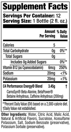 C4 Energy Shots 2 oz  Hawaiian Punch - 12 Bottles