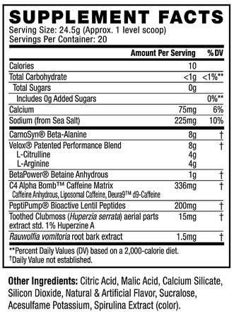 C4 AlphaBomb Pre-Workout  Blue Rageberry - 20 Servings