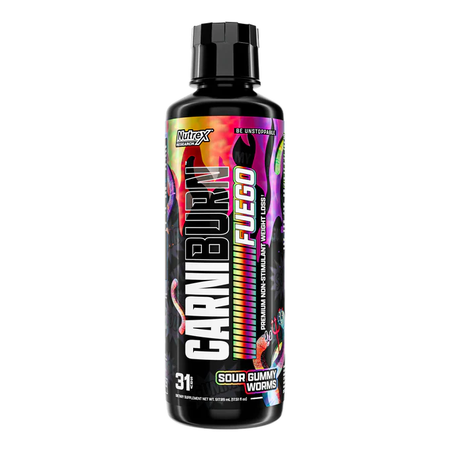 Nutrex Carniburn Fuego  Sour Gummy Worms  - 31 Servings  (Carnitine + InnoSlim®, GBBGO® & MitoBurn®)
