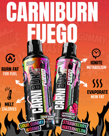 Nutrex Carniburn Fuego  Sour Gummy Worms  - 31 Servings  (Carnitine + InnoSlim®, GBBGO® & MitoBurn®)