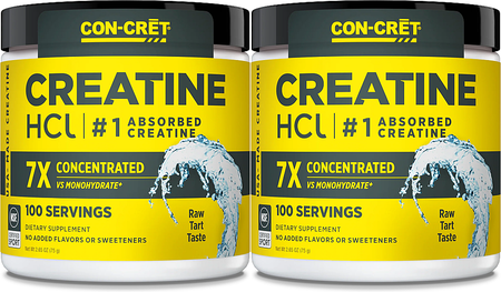 CON-CRET Creatine HCl Powder Raw Unflavored - 200 Servings (2 x 100 Serving Btls)  *New Larger Size TWINPACK