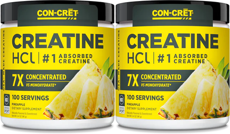 CON-CRET Creatine HCl Powder Raw Pineapple - 200 Servings (2 x 100 Serving Btls)  *New Larger Size TWINPACK