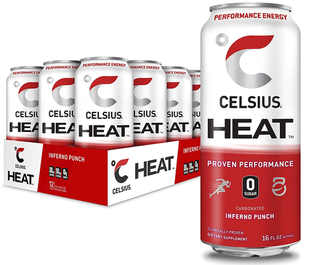 Celsius HEAT Performance Energy Drink, Zero Sugar  Inferno Punch - 12 x 16 Oz Cans