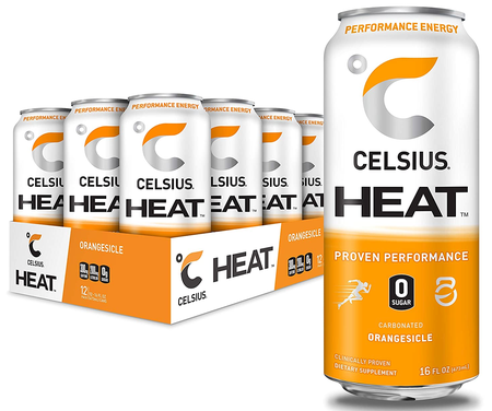 Celsius HEAT Performance Energy Drink, Zero Sugar  Orangesicle  - 12 x 16 Oz Cans